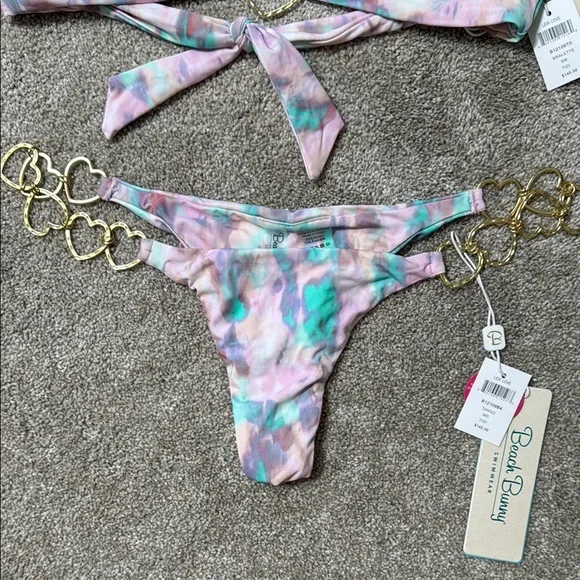 Beach Bunny Multicolor Pastel Gold Heart Chain Bikini Set - Picture 2 of 8